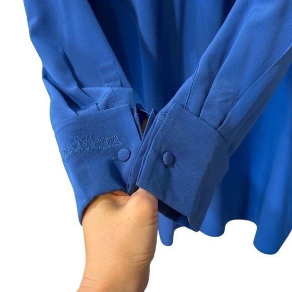 Max Mara Womens Silk Tunic Top Blouse Womens Blue Button Down Shirt *Size XL - Picture 5 of 13